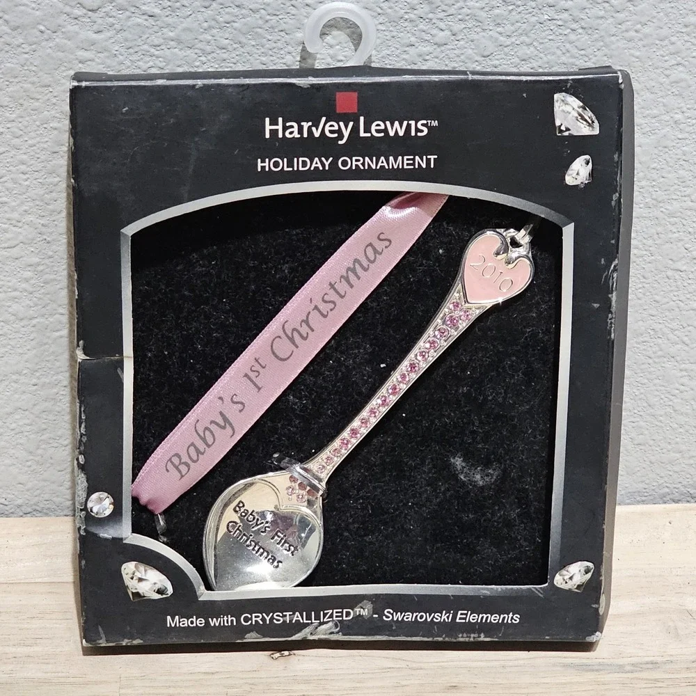 Christmas Tree Ornament Baby Girls 1st Year 2010 Spoon Harvey Lewis w/ Swarvoski